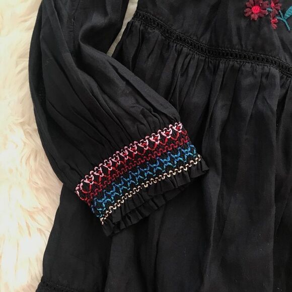 FREE PEOPLE Off The Shoulder Babydoll Tiered Mini Dress Embroidered Black XS New - Picture 10 of 13